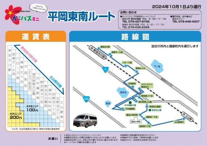 平岡東南ルート運賃表路線図